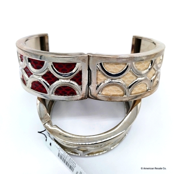 White House Black Market Faux Leather Croc Embossed Bangle Cuff Hinged Bracelet - Picture 7 of 9